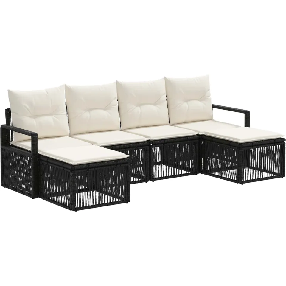 vidaXL Tuinbankenset 6 st 6-zits Zwart poly rattan, foto 3