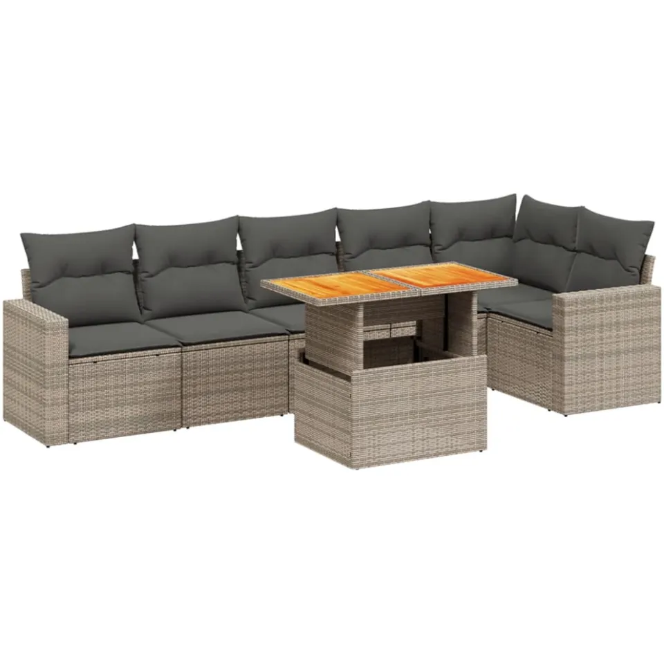 vidaXL 7-delige Loungeset met kussens poly rattan grijs