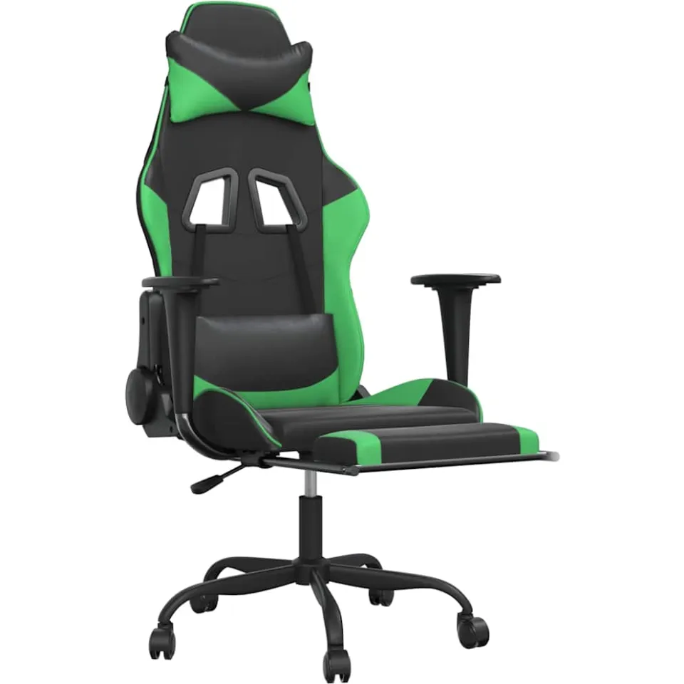 vidaXL Massage gamestoel met voetensteun kunstleer zwart en groen