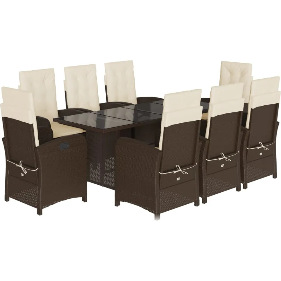 vidaXL 9-delige Tuinset met kussens poly rattan bruin, foto 3