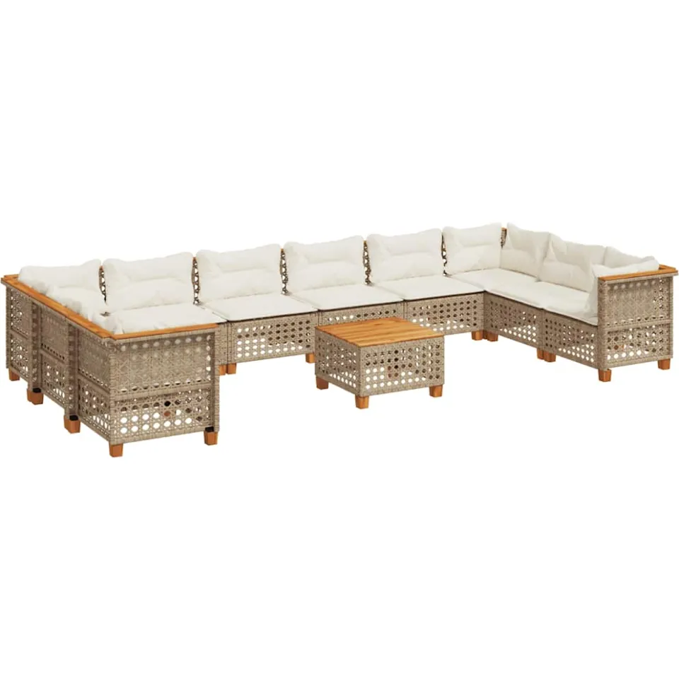 vidaXL 11-delige Tuinset met kussens poly rattan beige, foto 3