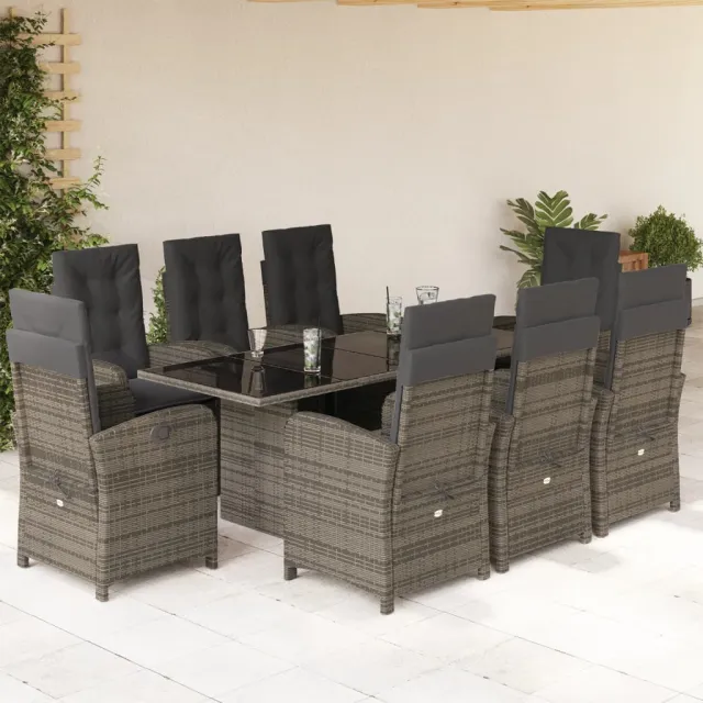 vidaXL 9-delige Tuinset met kussens poly rattan grijs, foto 2