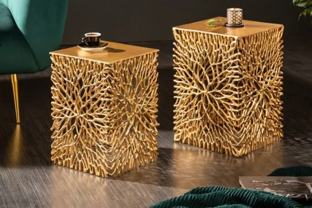 Invicta Interior Filigraan bijzettafel set van 2 ABSTRACT LEAF 45cm goud handgemaakt - 40613 Zie omschrijving