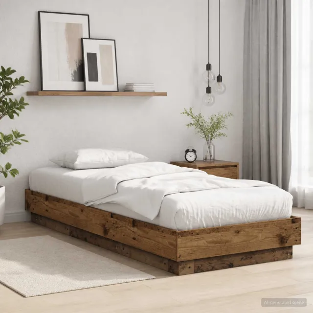 vidaXL Bed Frame met LED Oud hout 80 x 200 cm Bewerkt hout Bruin