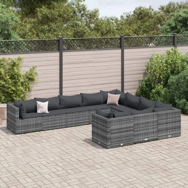 vidaXL 10-delige Loungeset met kussens poly rattan grijs, foto 2