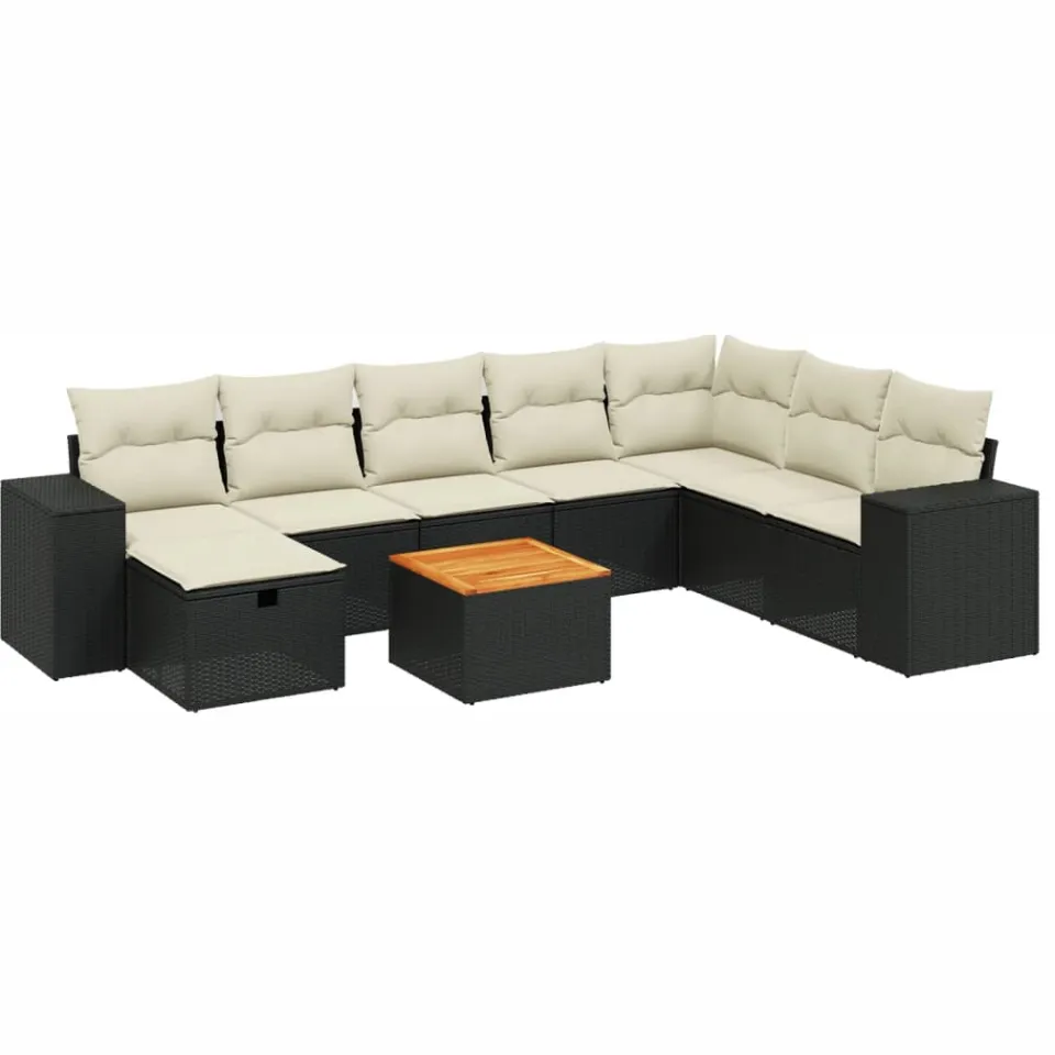 vidaXL 9-delige Loungeset met kussens poly rattan zwart
