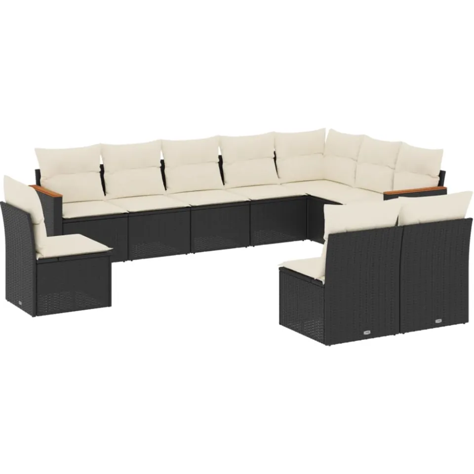 vidaXL 10-delige Loungeset met kussens poly rattan zwart, foto 3