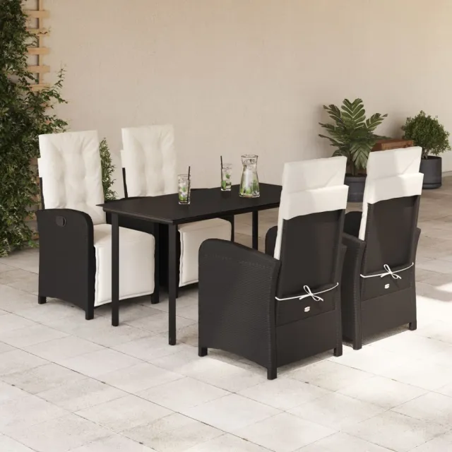 vidaXL 5-delige Tuinset met kussens poly rattan zwart, foto 2