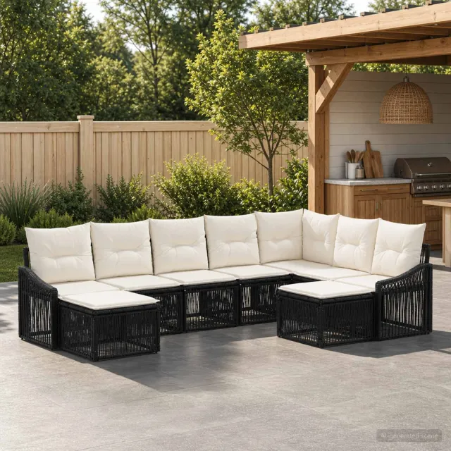 vidaXL Tuinbankenset 9 st 9-zits Zwart poly rattan, foto 2