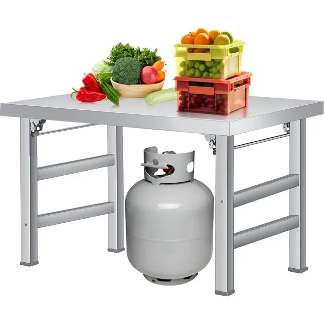 HOERFURIY Opvouwbare roestvrijstalen tafel - Draagbare, opvouwbare werktafel - 600 LBS - Commercieel werkstation voor voedselbereiding - Waterdicht - Hittebestendig - voor restaurantkeukens zilverkleurig