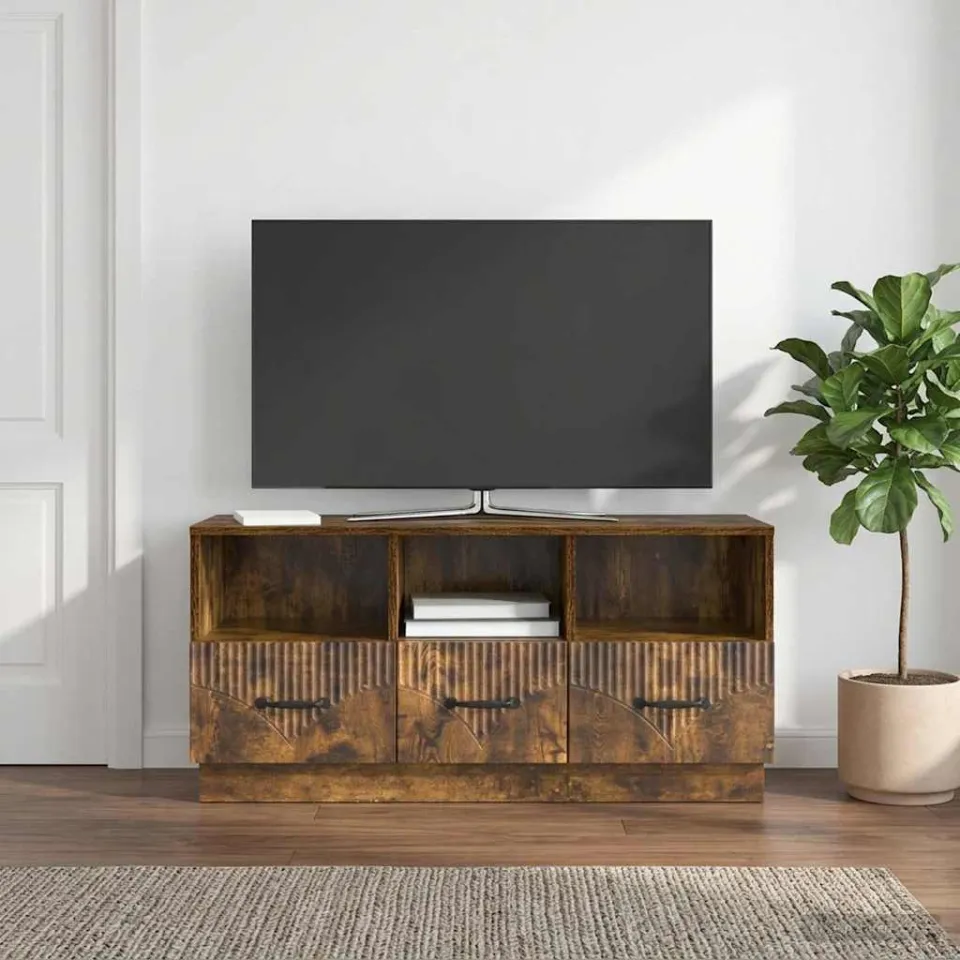 vidaXL TV-kast met lade Gerookt eiken 102 x 34,5 x 47 cm Bewerkt hout, foto 4