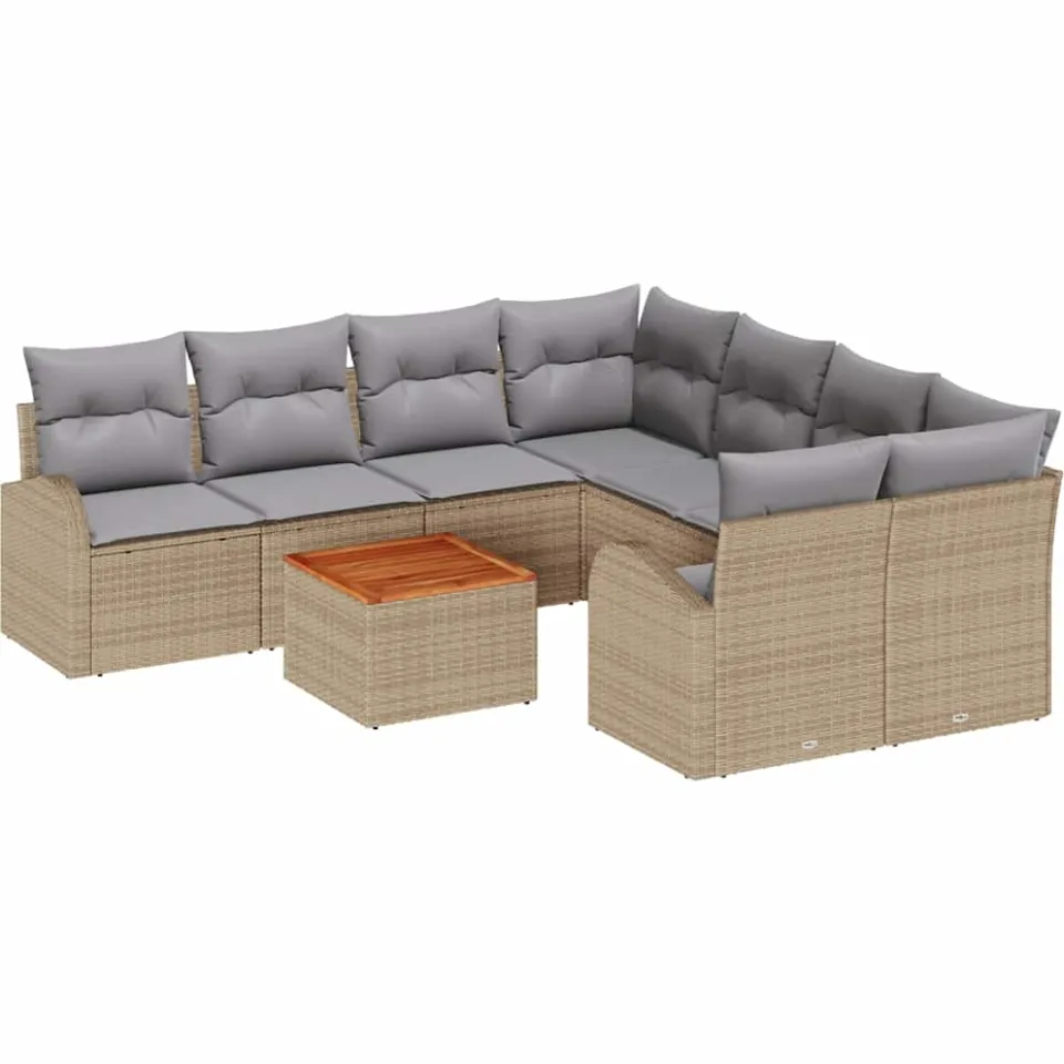 vidaXL Tuinbankenset 9 st Beige en Licht Grijs poly rattan