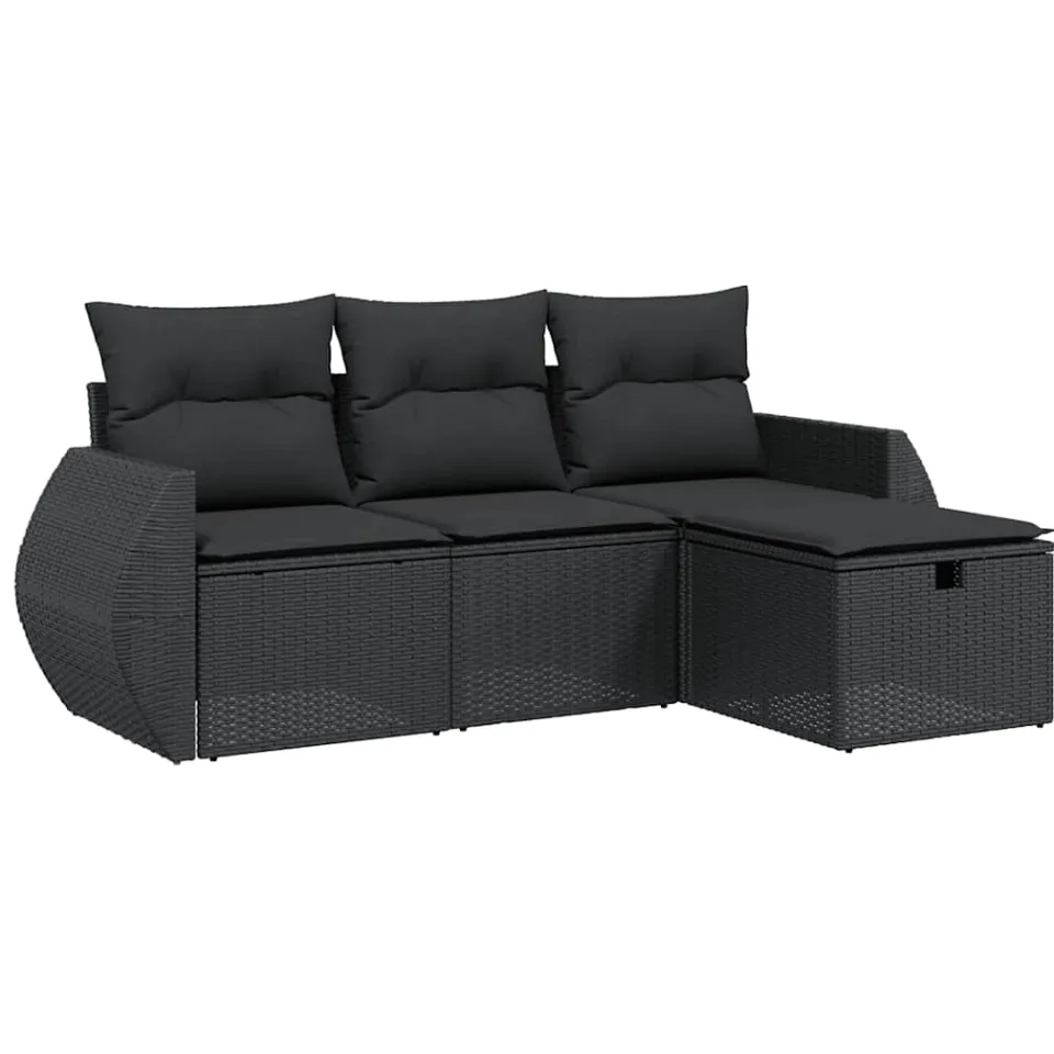 vidaXL 4-delige Loungeset met kussens poly rattan zwart, foto 3