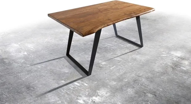 DELIFE Eettafel Edge acacia natuur 140x90 metaal schuin Live-Edge Bruin