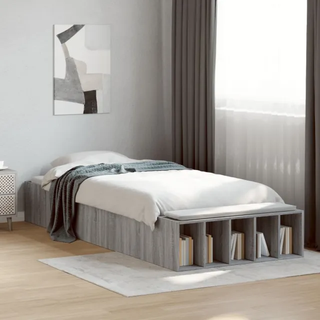 vidaXL Bedframe bewerkt hout grijs sonoma eikenkleurig 75x190 cm