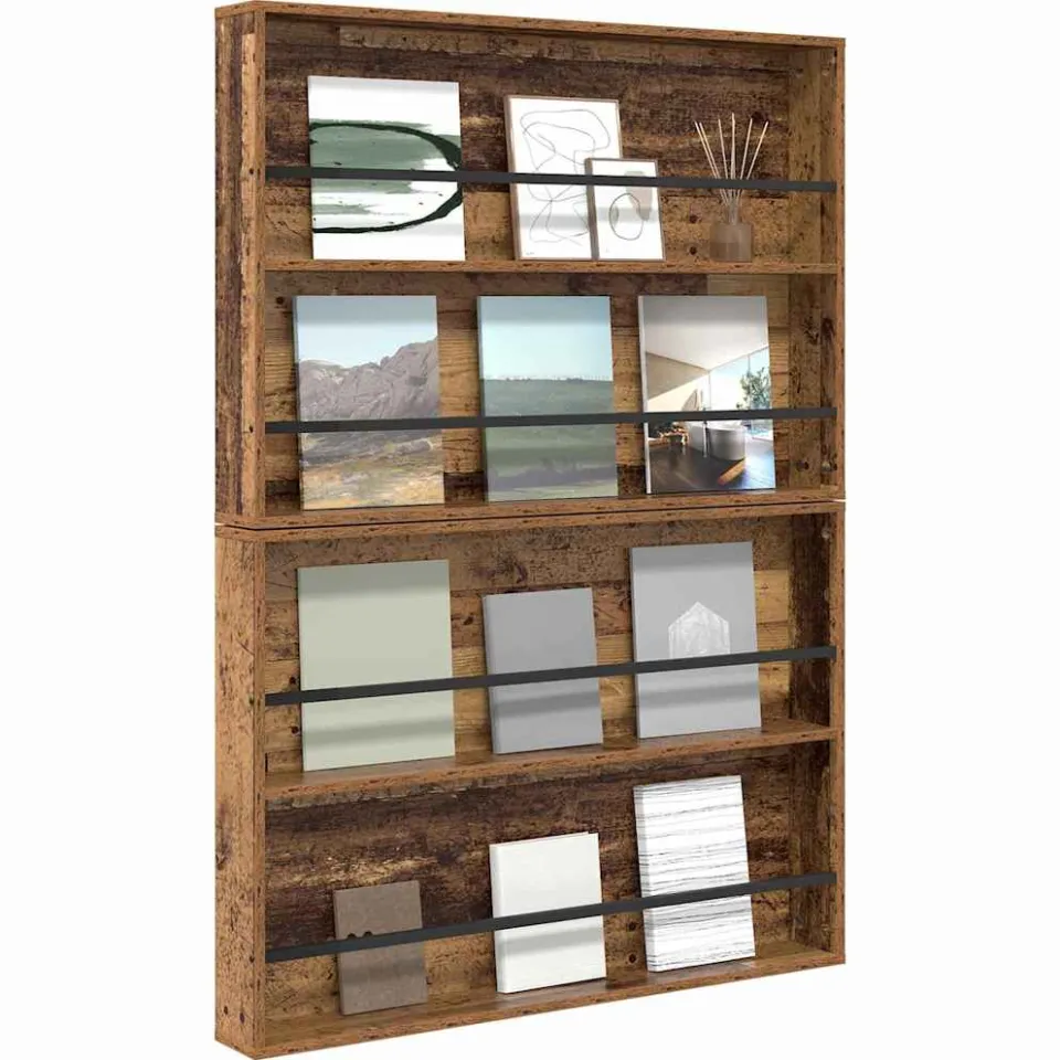 vidaXL Tijdschrift Rek 2 st Oudhout 100 x 12 x 70 cm Bewerkt hout Bruin