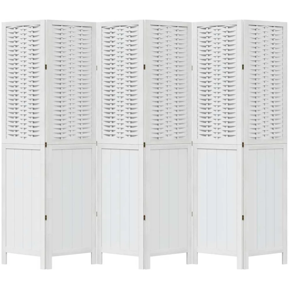 vidaXL Kamerscherm met 6 panelen massief paulowniahout wit, foto 5