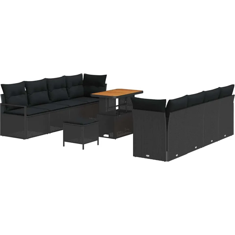vidaXL Tuinbankenset 11 st Zwart poly rattan