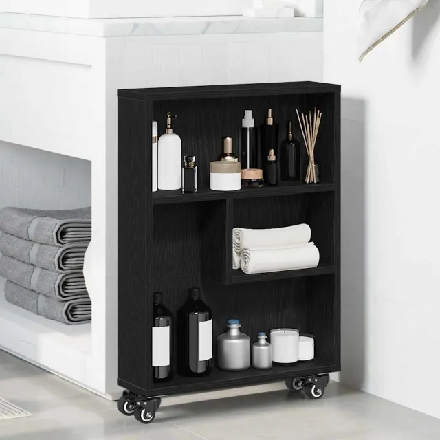vidaXL Smalle Opbergtrolley 3-laags 48 x 13 x 68 cm Zwart Eiken