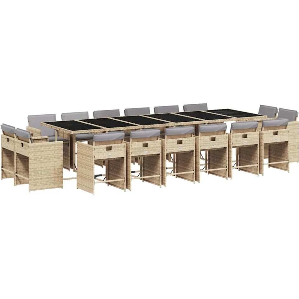 vidaXL 17-delige Tuinset met kussens poly rattan gemengd beige