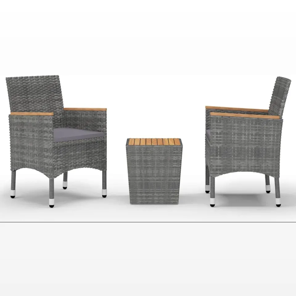 vidaXL 3-delige Bistroset poly rattan en acaciahout grijs, foto 3