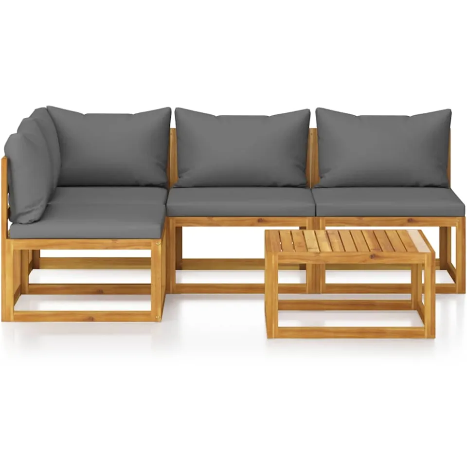 vidaXL 5-delige Loungeset met kussens massief acaciahout grijs, foto 3