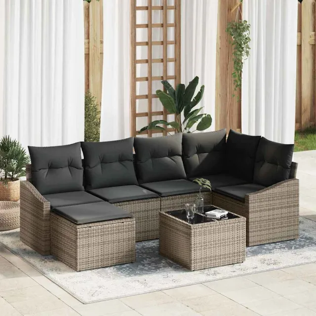 vidaXL Tuin Eetset 7 st Lichtgrijs Poly Rattan en Poedergecoat Staal, foto 2