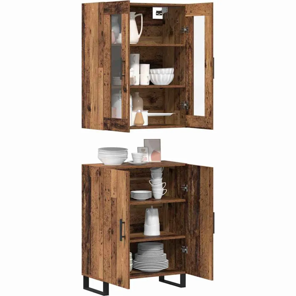 vidaXL Hoge kast 2 st Oud hout 69,5 x 34 x 180 cm Bewerkt hout Bruin