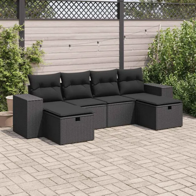 vidaXL 6-delige Loungeset met kussens poly rattan zwart, foto 2