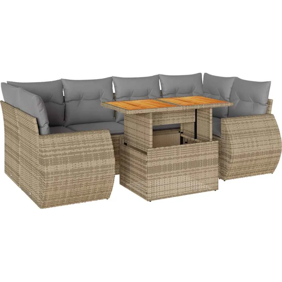 vidaXL 7-delige Loungeset met kussens poly rattan beige, foto 3