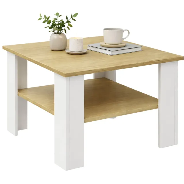 Vcm Holz Beistelltisch / Couchtisch schlicht / Maße ca. H. 44 x B. 55 x T. 55 cm / quadratischer Wohnzimmertisch / Sofatisch - Disalo Weiß / Honig-Eiche