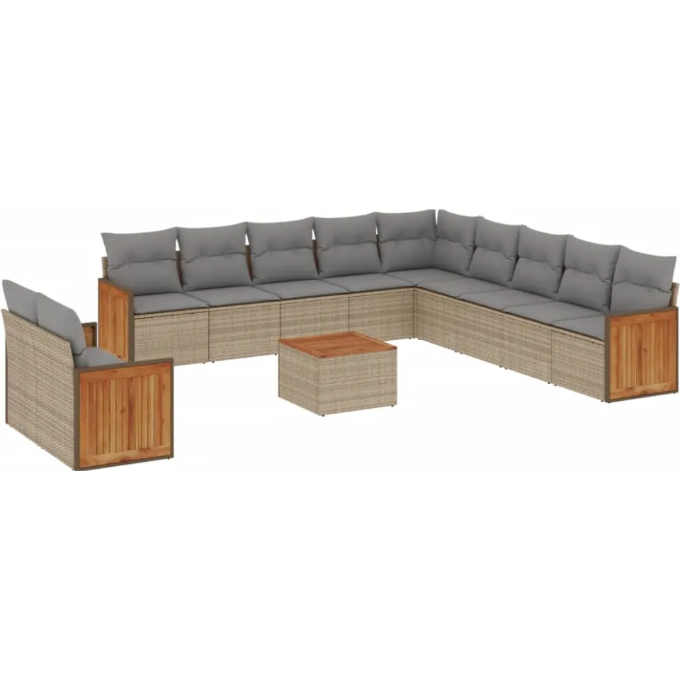 vidaXL 12-delige Loungeset met kussens poly rattan beige, foto 3