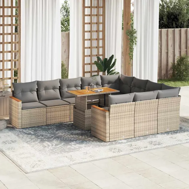 vidaXL 11-delige Tuinset met kussens poly rattan acacia beige, foto 2