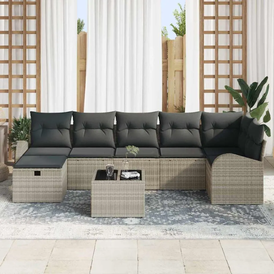 vidaXL Tuin Sofa Set 8 st Lichtgrijs poly rattan, foto 3