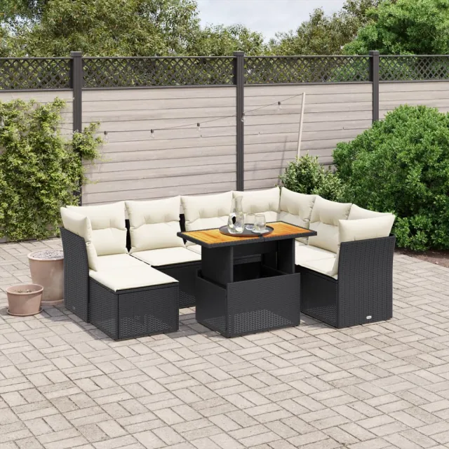 vidaXL 8-delige Loungeset met kussens poly rattan zwart, foto 2