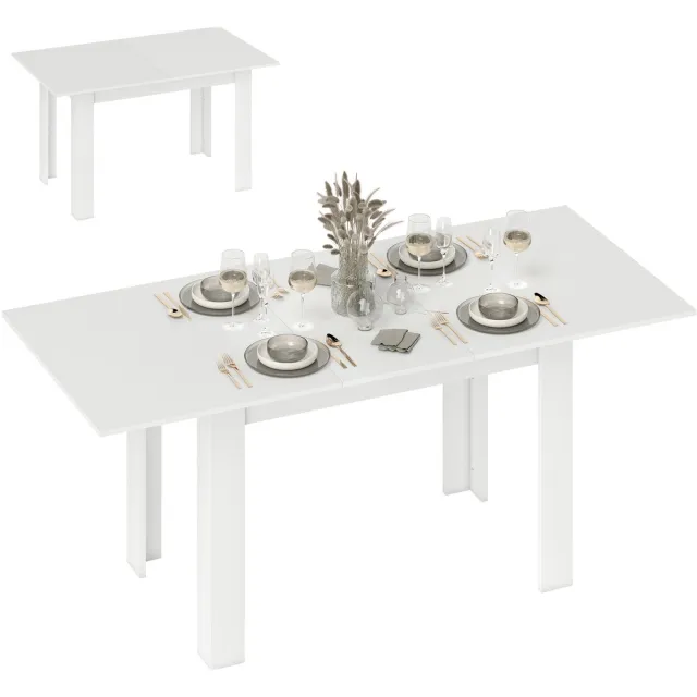 ECTEATOY Uitschuifbare Eettafel - 140/180 x 80 cm - Keukentafel voor 6-8 Personen - Eetkamertafel - Wit