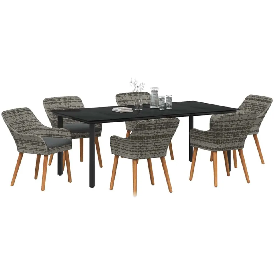 vidaXL Tuin eettafelset 7 st Grijs poly rattan