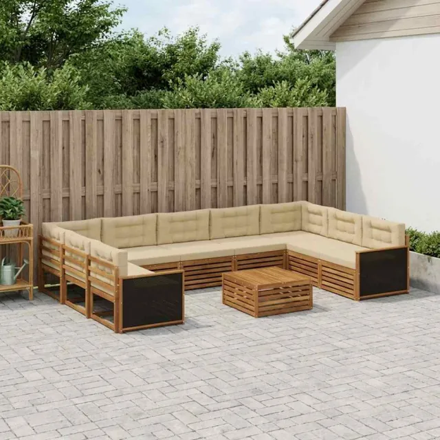 vidaXL Buiten bankenset 10 st 9-zits Natuurlijk en Beige