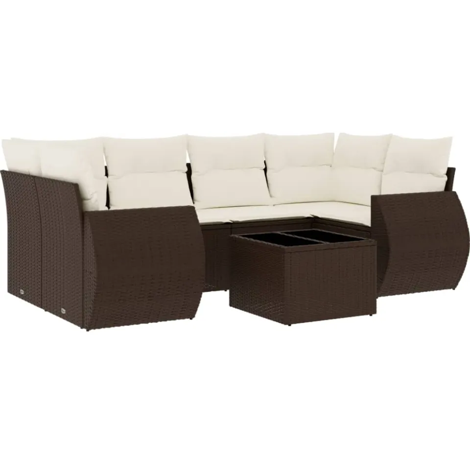 vidaXL 7-delige Loungeset met kussens poly rattan bruin, foto 4