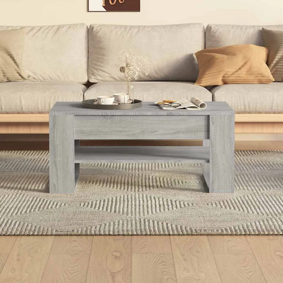 vidaXL Salontafel 102x55x45 cm bewerkt hout grijs sonoma eikenkleurig, foto 3
