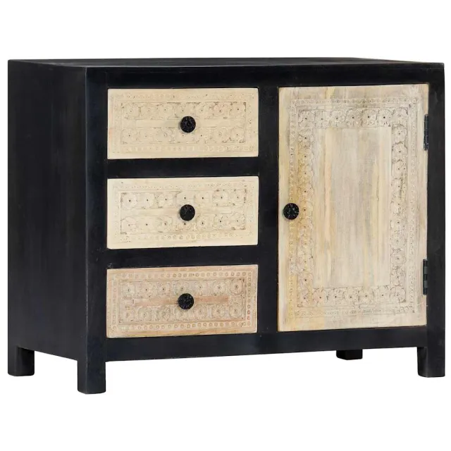 vidaXL Bijzetkast handgesneden 75x35x60 cm massief mangohout grijs, foto 2