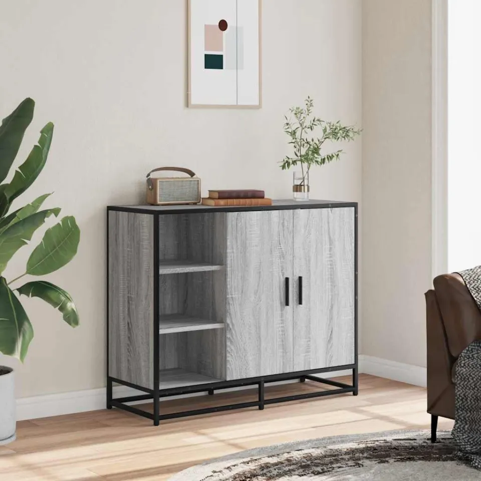 vidaXL Dressoir 92x35x76 cm bewerkt hout grijs sonoma eikenkleurig, foto 2