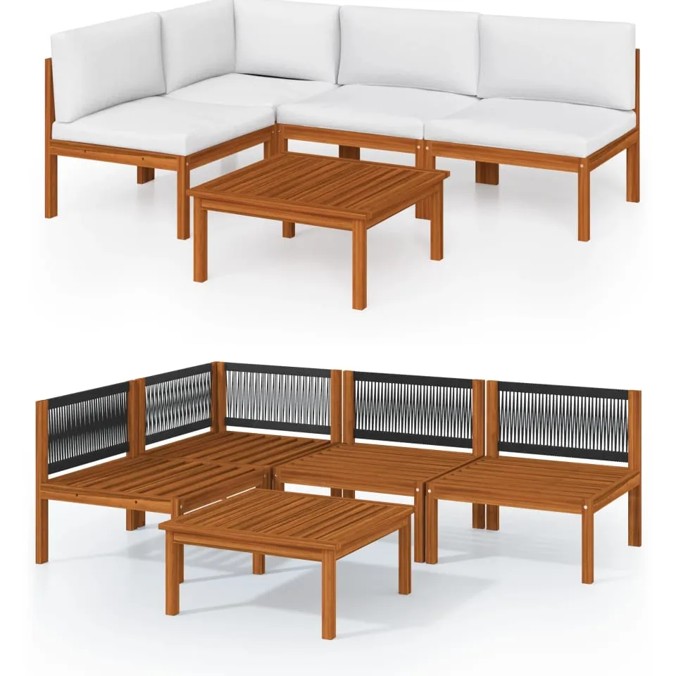 vidaXL 5-delige tuinloungeset met kussens crème 63x63 cm Wit