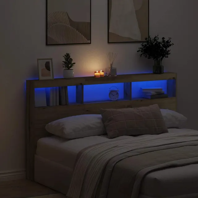 vidaXL Hoofdbordkast met LED artisan 180x17x102 cm eikenkleurig Bruin