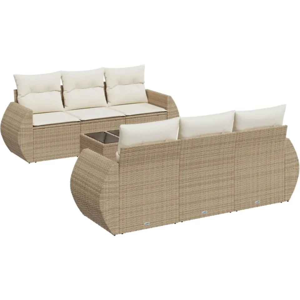 vidaXL 7-delige Loungeset met kussens poly rattan beige, foto 3