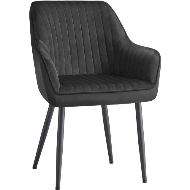 Klarven Eetkamerstoelen Fluweel Zwart - Met Armleuningen - Metalen Kruispoten - Zacht Zitcomfort - Draagvermogen 120 kg - 62,5x60x85 cm