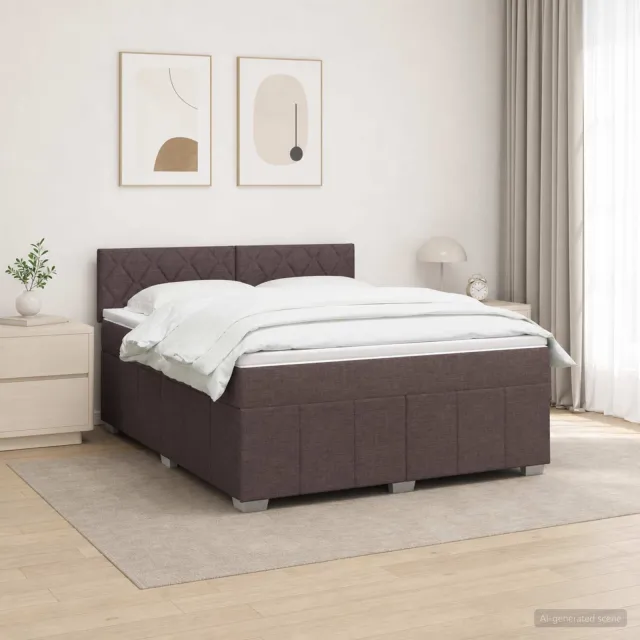 vidaXL LED Boxspring Bed met Matras Donkerbruin 160 x 200 cm Stof