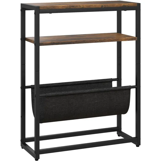 Homona Bijzettafel - Industriële salontafel met 3 opbergvakken en tijdschriftenhouder - 43 x 18 x 56 cm - Rustiek bruin