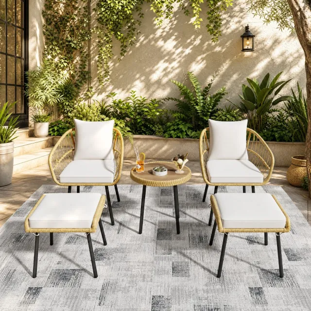 CHICFURN Loungeset - Met kussens - 5-delig - Wit en naturel