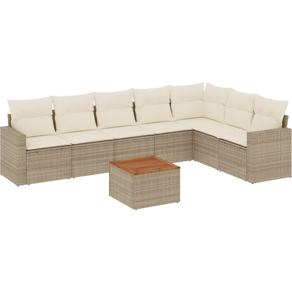 vidaXL 8-delige Loungeset met kussens poly rattan beige